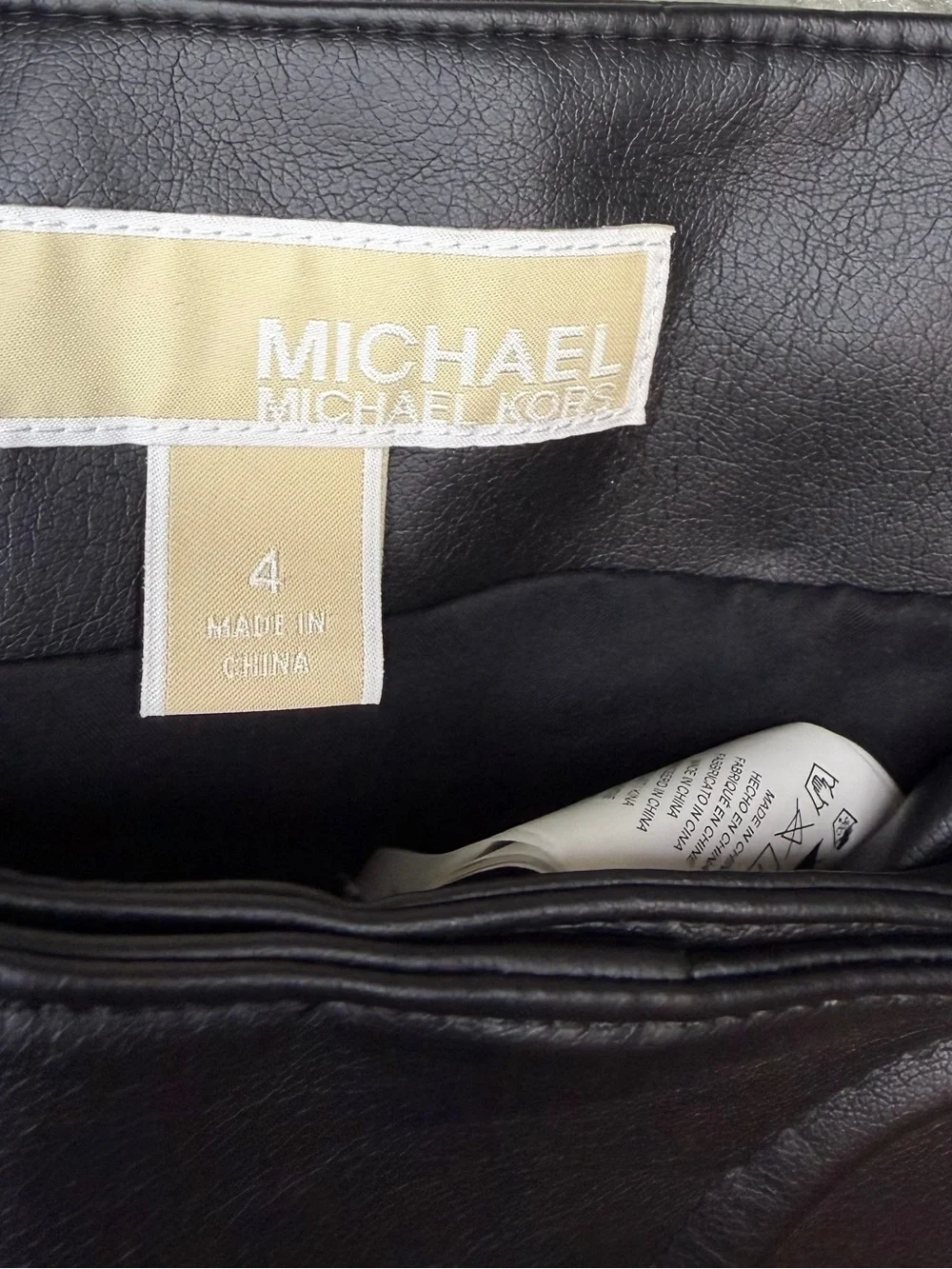 Michael Kors Black Faux Leather A-Line Skirt with Ring Detail